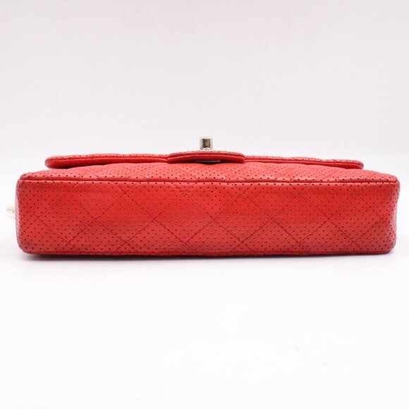 Pre-Owned, Restored CHANEL Perforated Leather Flap Shoulder Bag in Red/Silver - Picture 6 of 16